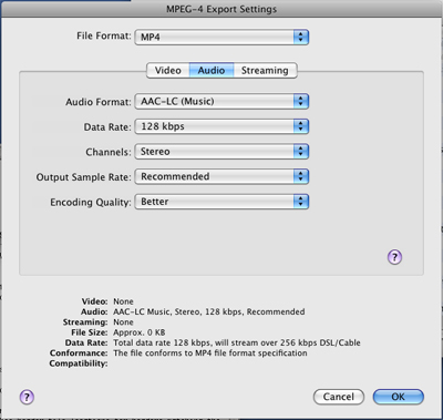 PcP Encodings - iPod - Audio Settings